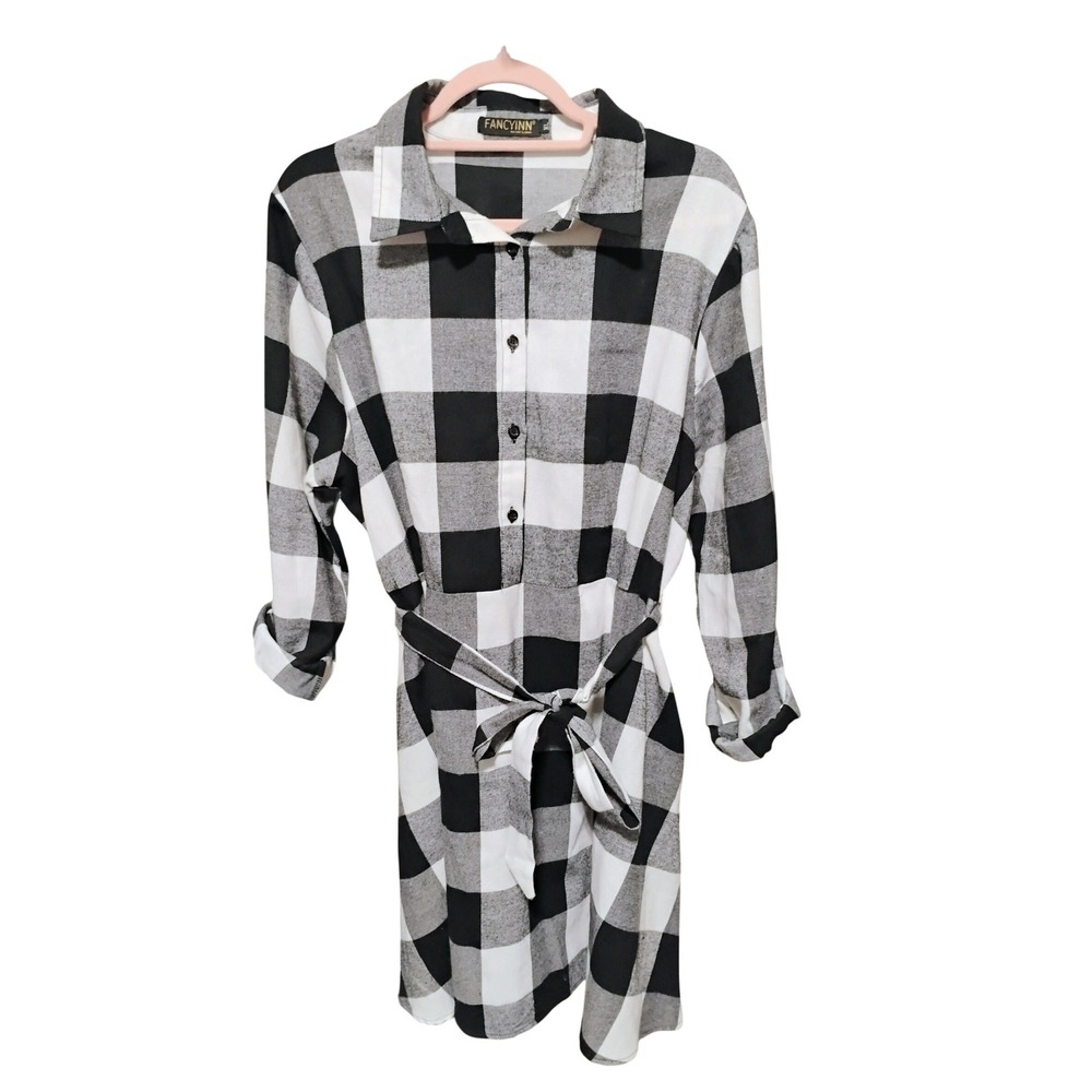 FancyInn New York London Buffalo Plaid Christmas Dress XL Pockets Side Zip Tie